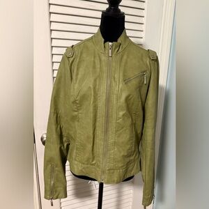 Jacket Faux Leather Jou Jou Olive Green Women's Jacket in an XL!